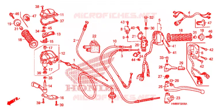 LEVIER DE GUIDON - CABLE - COMMODO Honda ATV 250 FOURTRAX 2008  TRX250TE8