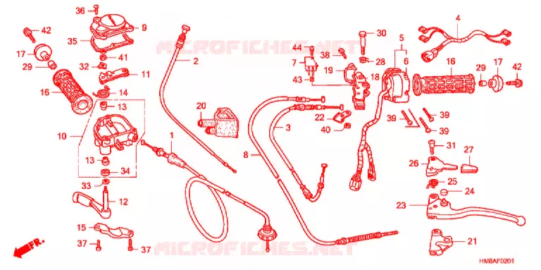 LEVIER DE GUIDON - CABLE - COMMODO ('05) Honda ATV 250 FOURTRAX 2005  TRX250TM5
