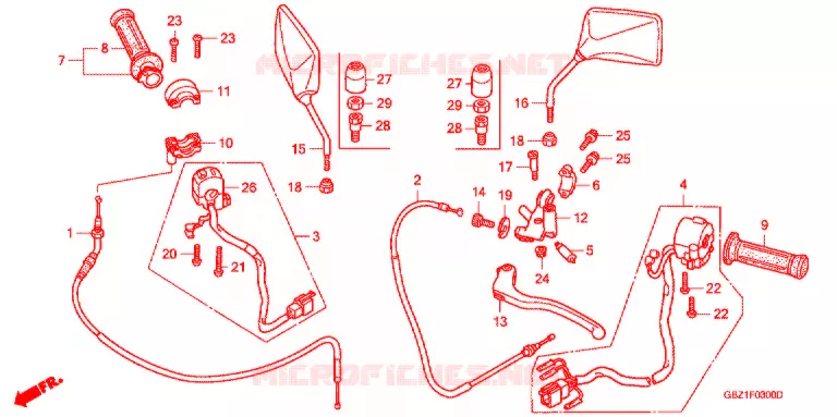 LEVIER DE GUIDON - CABLE - COMMODO Honda MOTO 50 MAGNA 2005  MG505