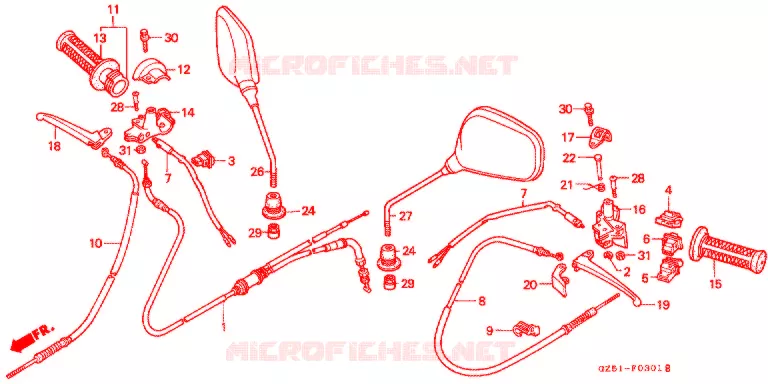 COMMODO - LEVIER - CABLE (SZ50P/P-3/R/R-3/T/T-3) Honda SCOOTER 50 TACT 1994  SZ50R