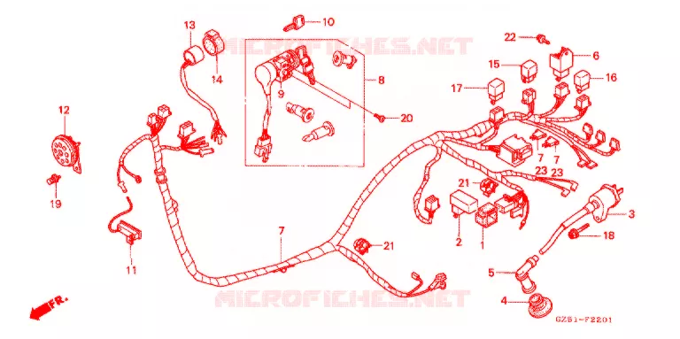 FAISCEAU DES FILS (SZ50P/R/T) Honda SCOOTER 50 TACT 1994  SZ50R