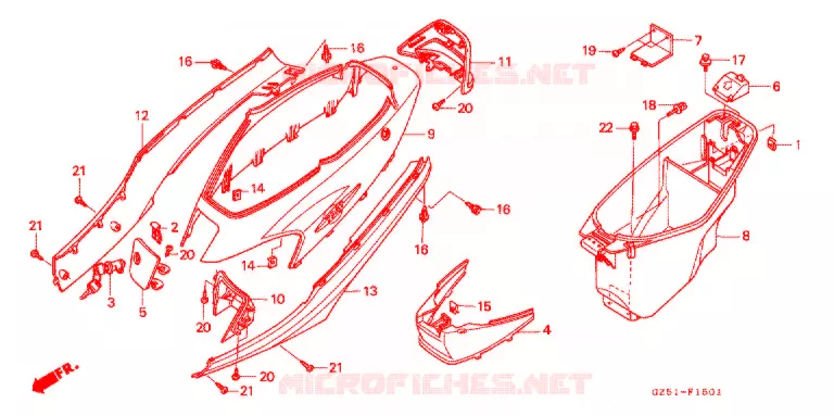 CARENAGE ARRIERE (SZ50P/R/T) Honda SCOOTER 50 TACT 1994  SZ50R_II
