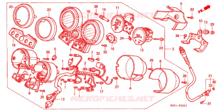 COMPTEUR (F2R/F2S/F2T/F2V) (F3T/F3V) Honda MOTO 400 CB 1994  CB400F2R
