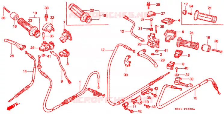 LEVIER DE GUIDON - CABLE - COMMODO Honda MOTO 50 CABINA 1994  SCX50R