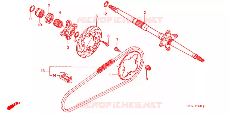 ARBRE DE ROUE ARRIERE - CHAINE SECONDAIRE Honda ATV 400 FOURTRAX 2005  TRX400EX5