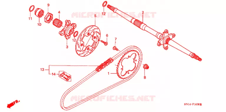 ARBRE DE ROUE ARRIERE - CHAINE SECONDAIRE Honda ATV 400 FOURTRAX 2006  TRX400EX6