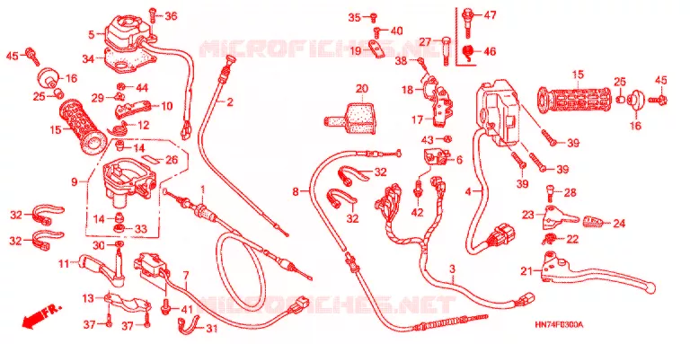 LEVIER DE GUIDON - CABLE - COMMODO Honda ATV 400 FOURTRAX 2004  TRX400FGA4