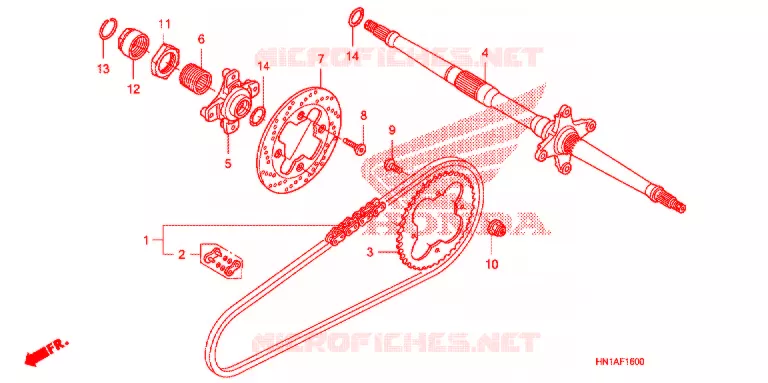 ARBRE DE ROUE ARRIERE - CHAINE SECONDAIRE Honda ATV 400 FOURTRAX 2011  TRX400X9