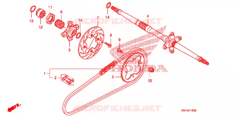 ARBRE DE ROUE ARRIERE - CHAINE SECONDAIRE Honda ATV 400 FOURTRAX 2013  TRX400XD
