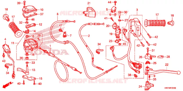 LEVIER DE GUIDON - CABLE - COMMODO Honda ATV 420 FOURTRAX 2016  TRX420FA6G