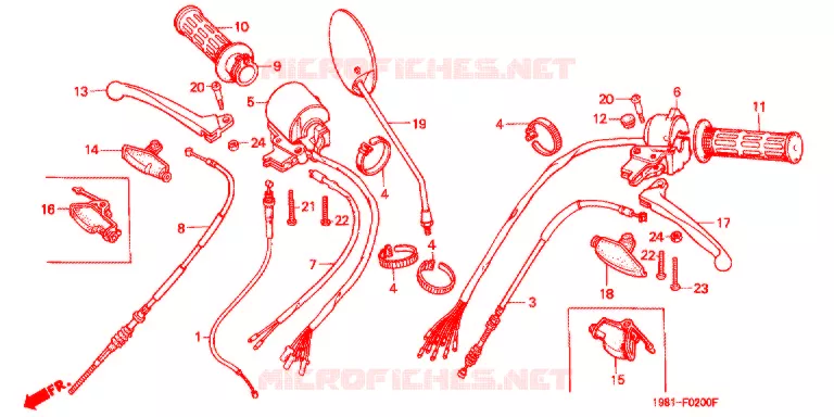 LEVIER DE GUIDON - CABLE - COMMODO (A/H/N) Honda MOTO 90 CD 1980  CD90A