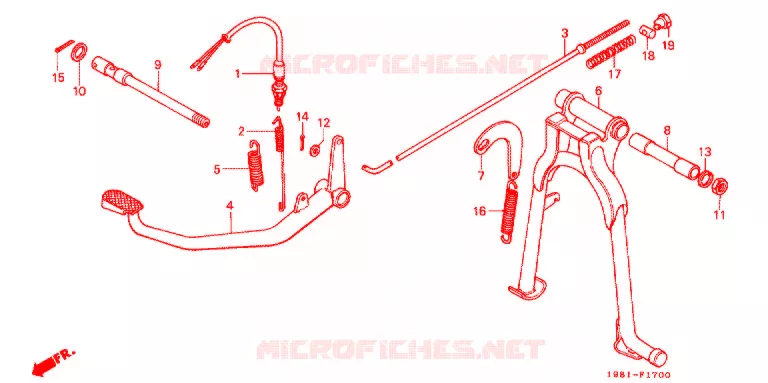 BEQUILLE CENTRALE - PEDALE DE FREIN Honda MOTO 90 CD 1996  CD90S