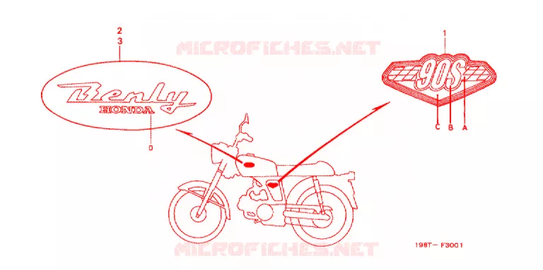 AUTOCOLLANTS (CD90S W) Honda MOTO 90 CD 1998  CD90SW