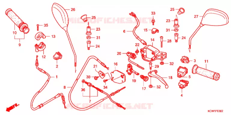 LEVIER DE GUIDON - CABLE - COMMODO (CHA1257) Honda SCOOTER 125 SPACY 2008  CHA1257
