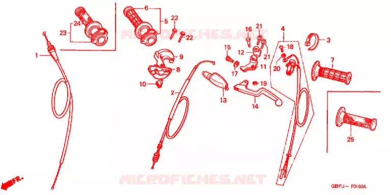 LEVIER DE GUIDON - CABLE - COMMODO Honda MOTO 80 CR 2002  CR80RB2