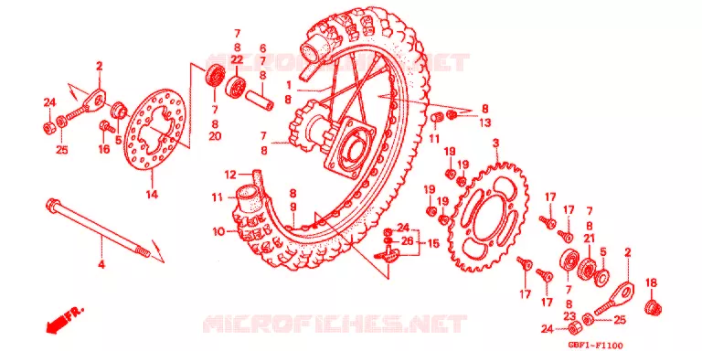 ROUE ARRIERE Honda MOTO 80 CR 1998  CR80RBW