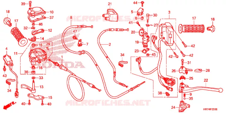 LEVIER DE GUIDON - CABLE - COMMODO Honda ATV 420 FOURTRAX 2017  TRX420FA6H