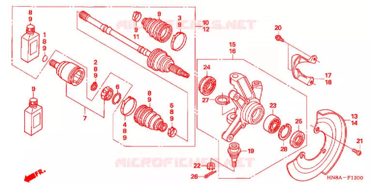 ARBRE DE ROUE AVANT Honda ATV 680 FOURTRAX 2008  TRX680FA8