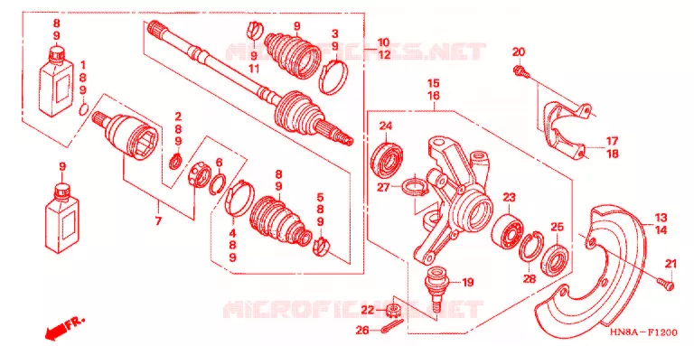 ARBRE DE ROUE AVANT Honda ATV 680 FOURTRAX 2009  TRX680FA9