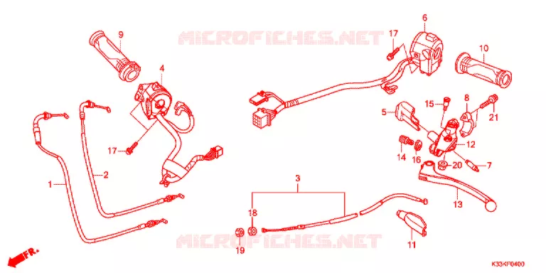 LEVIER DE GUIDON - CABLE - COMMODO Honda MOTO 250 CB 2017  CB250FAH_J