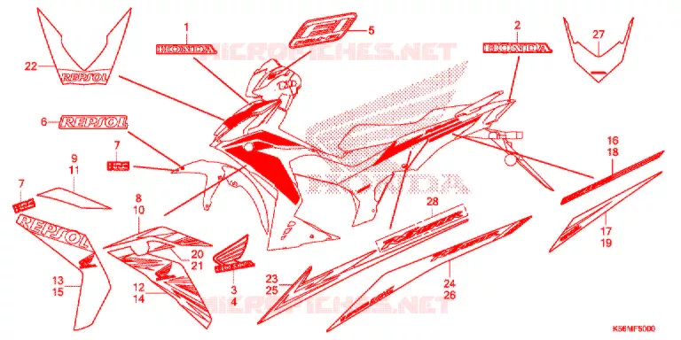 AUTOCOLLANTS (FS150FH/FS150FJ-2MA) Honda MOTO 150 RS 2017  FS150FH
