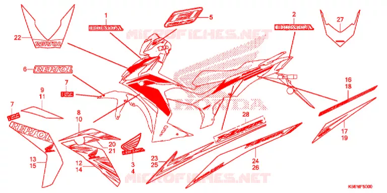 AUTOCOLLANTS (FS150FH/FS150FJ-2MA) Honda MOTO 150 RS 2018  FS150FH