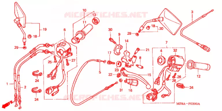 LEVIER DE GUIDON - CABLE - COMMODO Honda MOTO 600 SHADOW 2004  VT600C4