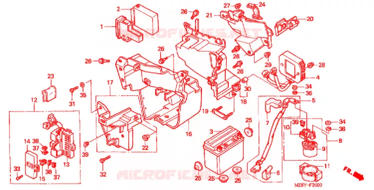 BATTERIE - BOITIER DE BATTERIE Honda MOTO 600 SHADOW 2000  VT600CDY