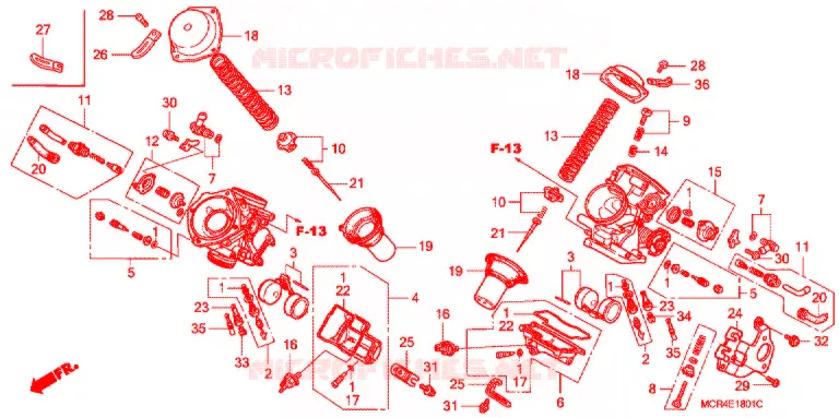 CARBURATEUR (PIECES CONSTITUTIVES) Honda MOTO 750 SHADOW 2003  VT750DCA3