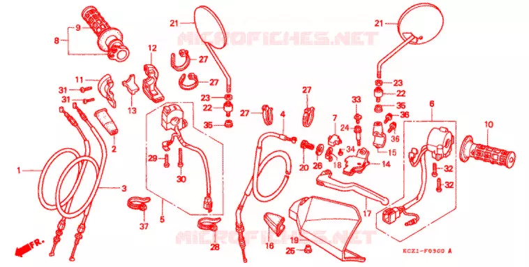 LEVIER DE GUIDON - CABLE - COMMODO Honda MOTO 250 XR 1995  XR250IIIS