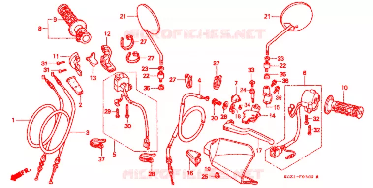 LEVIER DE GUIDON - CABLE - COMMODO Honda MOTO 250 XR 1997  XR250V