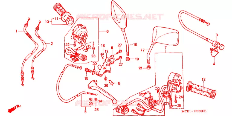 LEVIER DE GUIDON - CABLE - COMMODO (CB400SFX/Y/1/2/3) Honda MOTO 400 CB 2001  CB400SF2