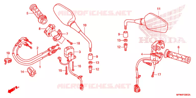 COMMODO - CABLE - RETROVISEUR Honda MOTO 1000 CB 2012  CB1000RC