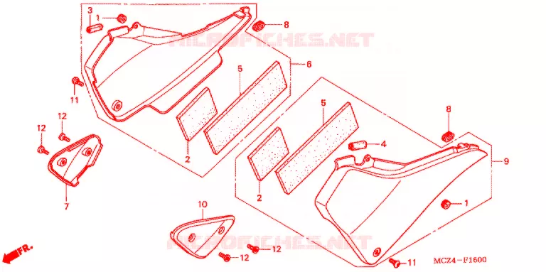 COUVERCLES LATERAUX Honda MOTO 900 HORNET 2002  CB900F2