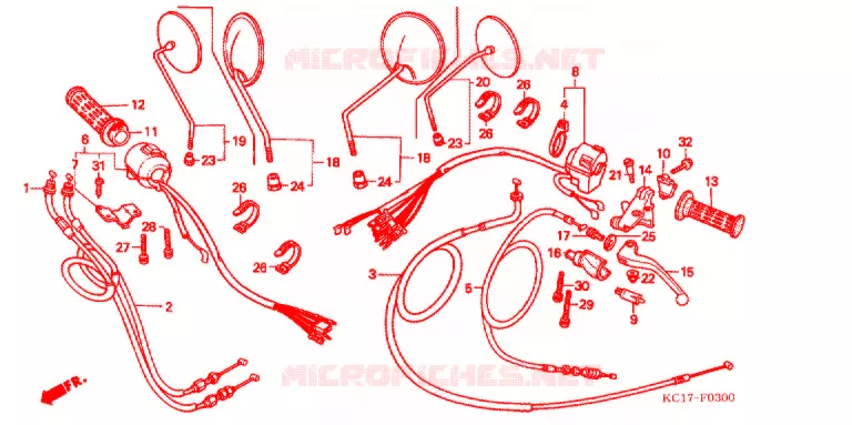 LEVIER DE GUIDON - CABLE - COMMODO Honda MOTO 125 CB 1990  CB125TTL
