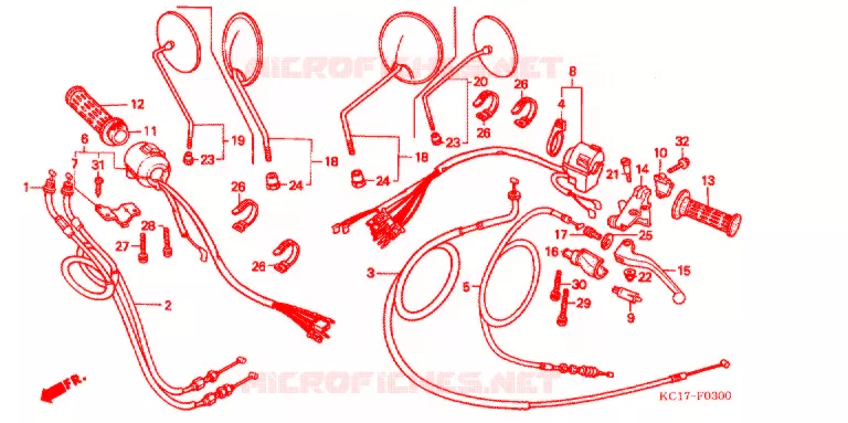LEVIER DE GUIDON - CABLE - COMMODO Honda MOTO 125 CB 1990  CB125TTM