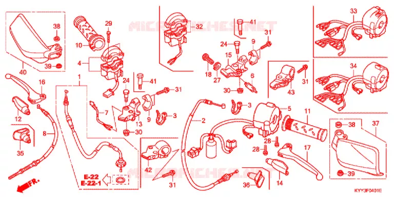 LEVIER DE GUIDON - CABLE - COMMODO (2) Honda MOTO 125 CG 2017  CGX125TFH