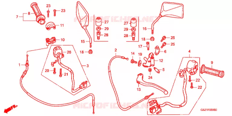 LEVIER DE GUIDON - CABLE - COMMODO Honda MOTO 50 MAGNA 2004  MG504