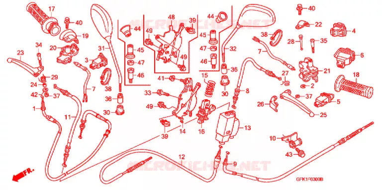 LEVIER DE GUIDON - CABLE - COMMODO (NSC50SH4/5/6/7/8/9) Honda SCOOTER 50 DIO 2006  NSC50SH6