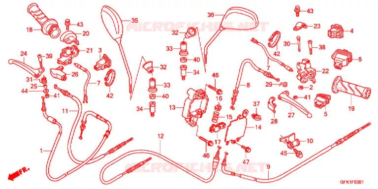 LEVIER DE GUIDON - CABLE - COMMODO (NSC50SHB/E) Honda SCOOTER 50 DIO 2013  NSC50SHE