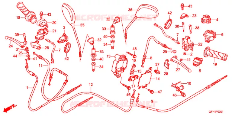 LEVIER DE GUIDON - CABLE - COMMODO (NSK50SHB) Honda SCOOTER 50 DIO 2012  NSK50SHB