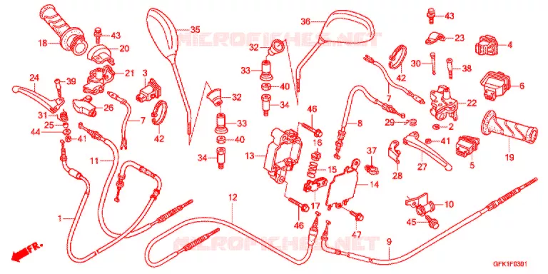 LEVIER DE GUIDON - CABLE - COMMODO (NSC50SHB/E) Honda SCOOTER 50 DIO 2017  NSK50SHE