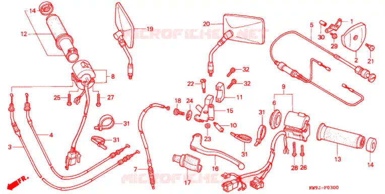 COMMODO - LEVIER - CABLE Honda MOTO 400 STEED 1994  NV400CR_IV