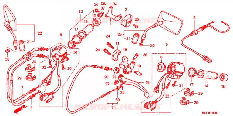 COMMODO - LEVIER - CABLE (DCY-DC6) Honda MOTO 400 SHADOW 2005  NV400DC5