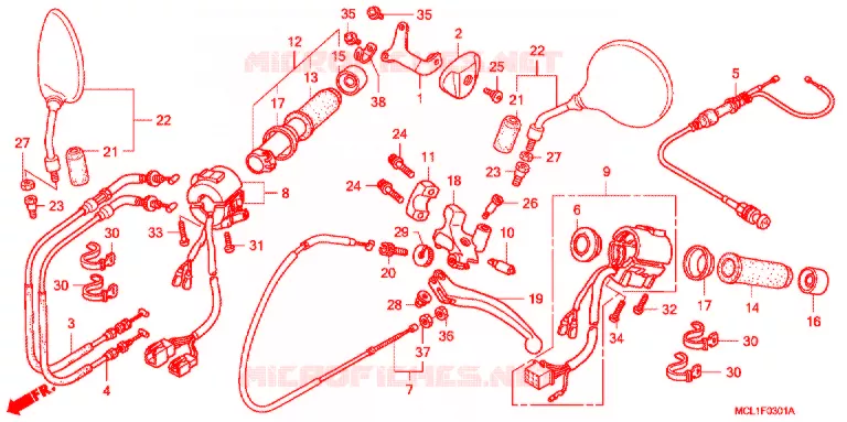 COMMODO - LEVIER - CABLE (DC7-DC8) Honda MOTO 400 SHADOW 2007  NV400DC7