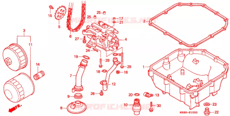 FILTRE A HUILE - CARTER D'HUILE - POMPE A HUILE Honda MOTO 400 RVF 1996  RVF400RT