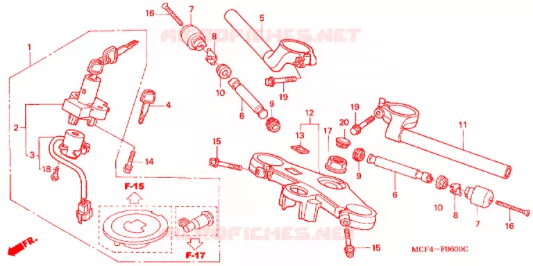 GUIDON - TE DE FOURCHE Honda MOTO 1000 RC 2001  RVT1000R1