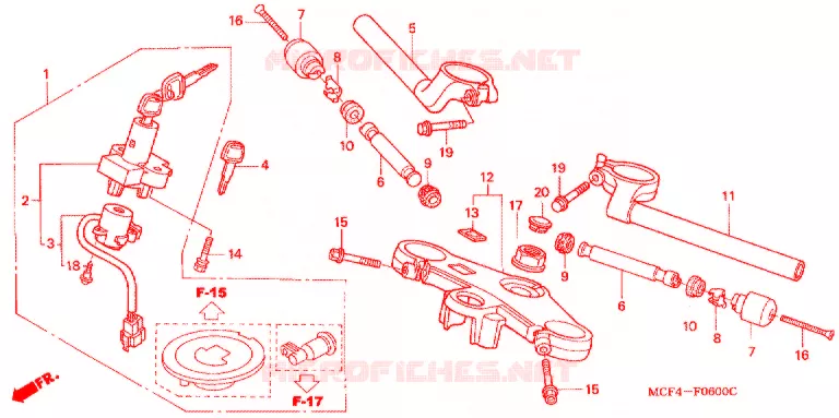 GUIDON - TE DE FOURCHE Honda MOTO 1000 RC 2004  RVT1000R4