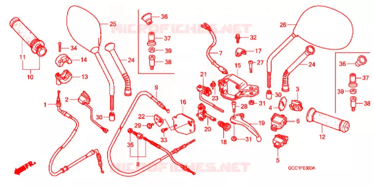 LEVIER DE GUIDON - CABLE - COMMODO Honda SCOOTER 100 SPACY 2003  SCR100WH3