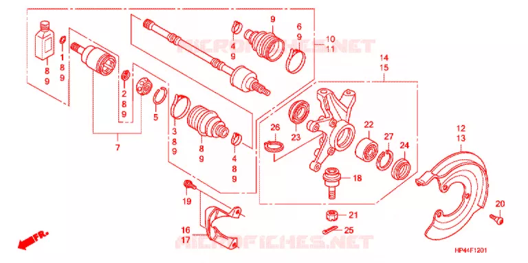 ARBRE DE ROUE AVANT (4WD) Honda ATV 420 FOURTRAX 2008  TRX420FE8